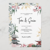 桜日本のさくらんぼブロッサム・アジア結婚ズ 招待状 (正面/裏面)