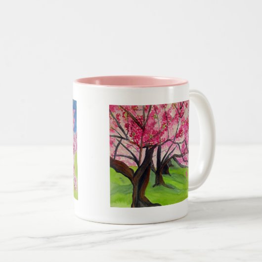 桜日本のさくらんぼブロッサム ツートーンマグカップ (正面右)