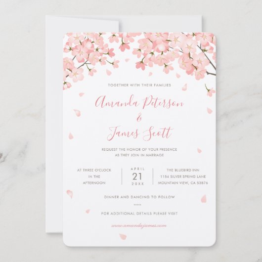桜日本のさくらんぼ結婚式招待状 (正面)