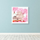 桜日本のキャッスルアート – さくらんぼブロッサム春 キャンバスプリント (インサイチュ (ウッドフロア))