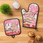 桜日本のキャッスルアート – さくらんぼブロッサム春 鍋つかみ&鍋敷きセット (トップダウン)