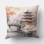 桜日本のツリーパゴダとブリッジピンクグレー クッション (裏面)