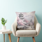 桜日本のツリーパゴダとブリッジピンクグレー クッション (椅子)