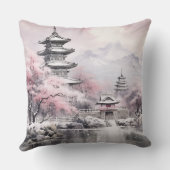 桜日本のツリーパゴダとブリッジピンクグレー クッション (裏面)