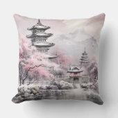 桜日本のツリーパゴダとブリッジピンクグレー クッション (正面)