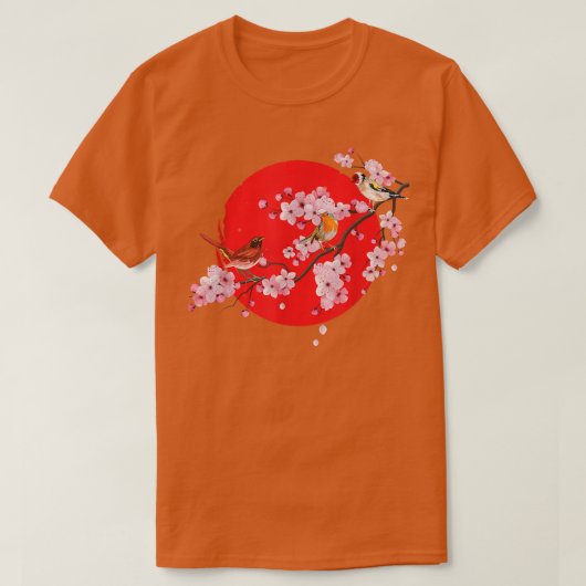桜日本のバードウォッチングアニマルさくらんぼブロッソ Tシャツ (デザイン正面)