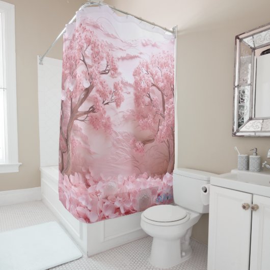 桜春の花サンセットシャワーカーテン シャワーカーテン (インサイチュ)