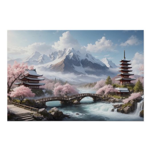 桜絵を描ズとパゴダと川 ポスター (正面)