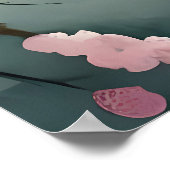 桜絵を描ピンクの日本パゴダ建物霧 ポスター (角)