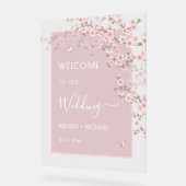 桜色の桜の花嫁入りトランスペアレント アクリルサイン (傾斜)