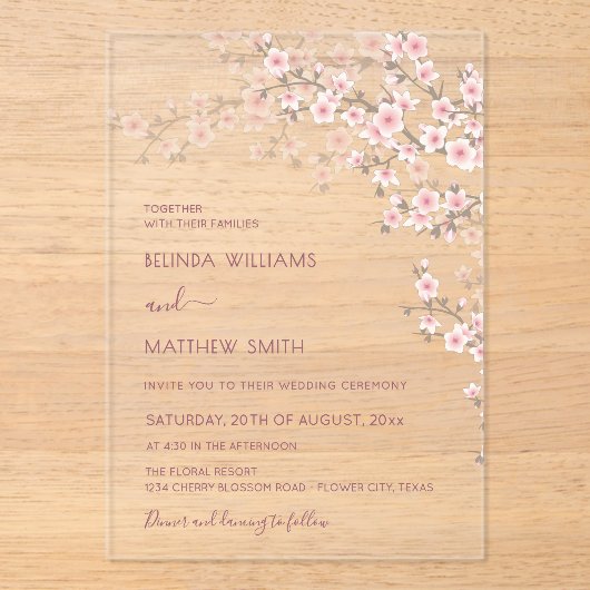 桜色の桜の花嫁 アクリル招待状 (正面)