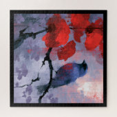 桜色の花と青い野鳥 ジグソーパズル (横)