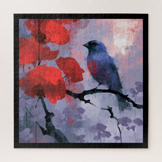 桜色の花と青い野鳥 ジグソーパズル (縦)