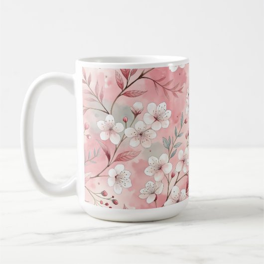 桜花柄ピンク コーヒーマグカップ (左)