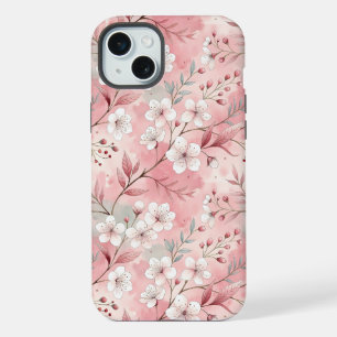 桜花柄ピンク iPhone 15 PLUSケース