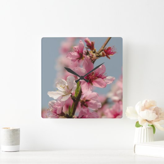 桜花桃色日本の花 スクエア壁時計 (ホーム)
