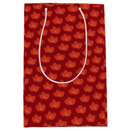 桜花開花旧正月の赤金ゴールド ミディアムペーパーバッグ