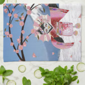 桜芸者の鳥が咲くさくらんぼ キッチンタオル (折り畳み)