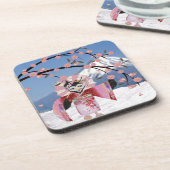 桜芸者の鳥が咲くさくらんぼ コースター (左側)