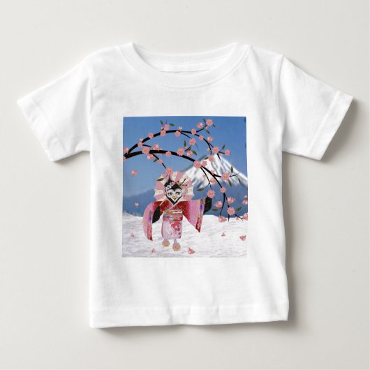 桜芸者の鳥が咲くさくらんぼ ベビーTシャツ (正面)