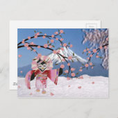 桜芸者の鳥が咲くさくらんぼ ポストカード (正面/裏面)