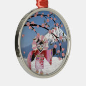 桜芸者の鳥が咲くさくらんぼ メタルオーナメント (右)