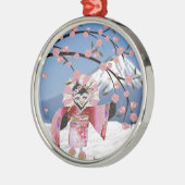 桜芸者の鳥が咲くさくらんぼ メタルオーナメント (左)