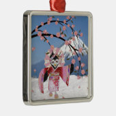 桜芸者の鳥が咲くさくらんぼ メタルオーナメント (右)