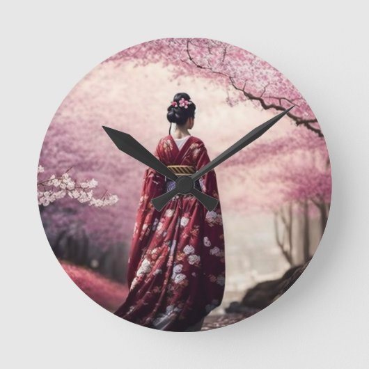 桜芸者 ラウンド壁時計 (正面)