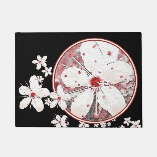 桜赤と白さくらんぼ咲きアジアフローラ ドアマット (正面)
