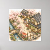 桜通り水彩画 キャンバスプリント (正面)