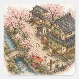 桜通り水彩画 スクエアシール