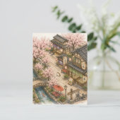 桜通り水彩画 ポストカード (スタンド正面)