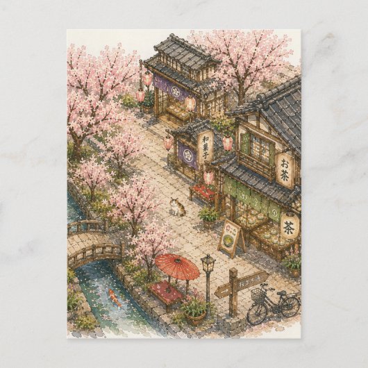 桜通り水彩画 ポストカード (正面)