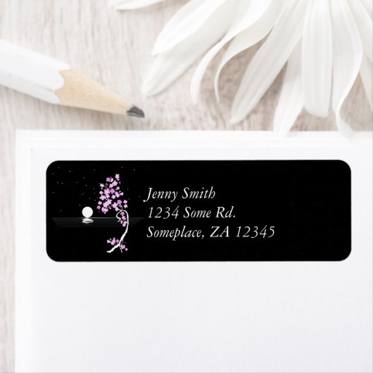 桜開花満月の下 ラベル (インサイチュ)