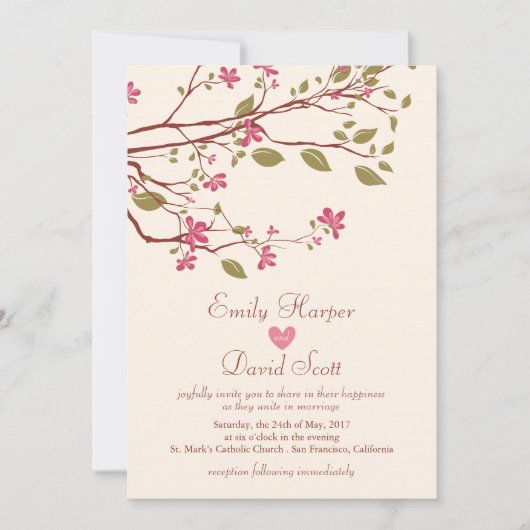 桜/さくらんぼ花枝結婚式招待状 招待状 (正面)