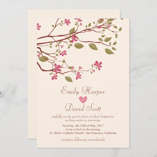 桜/さくらんぼ花枝結婚式招待状 招待状 (正面/裏面)