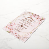 桜 さくら ピンク スイート16 ローズゴールド 箔招待状 (回転した状態)