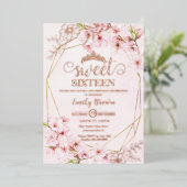 桜 さくら ピンク スイート16 ローズゴールド 箔招待状 (立ち正面)