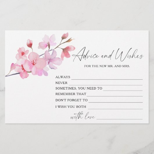 桜-アドバイスとウィッシュブライダルシャワー 便箋 (正面)