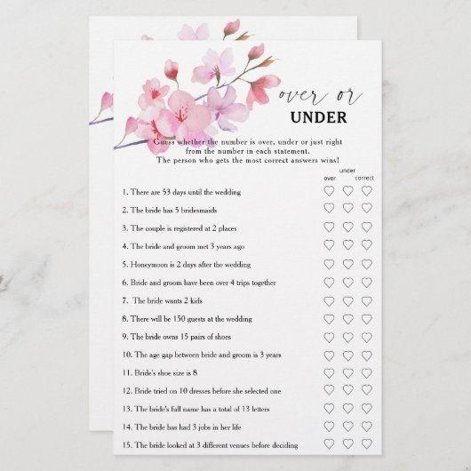 桜 – ゲームの上または下のブライダルシャワー (正面/裏面)