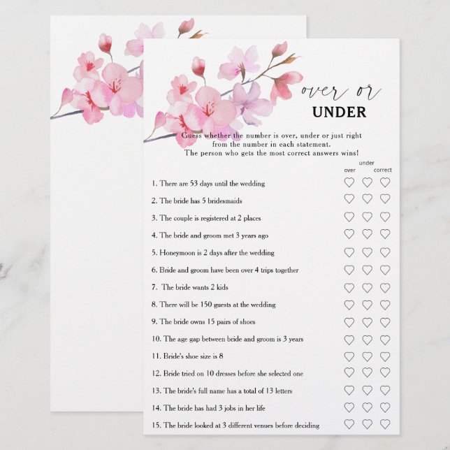 桜 – ゲームの上または下のブライダルシャワー (正面/裏面)