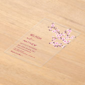 桜 ピンク クリア なシンプル ウェディング アクリル招待状 (レイダウン)
