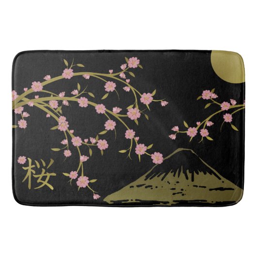 桜 ピンク ゴールド ブラック 日本 和風 屏風 ポスター バスマット (正面)