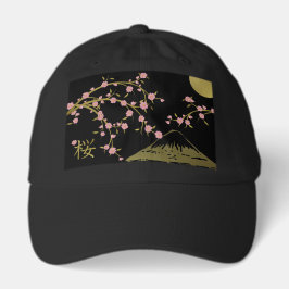 桜 ピンク ゴールド 黒 日本のスクリーンポスター キャップ