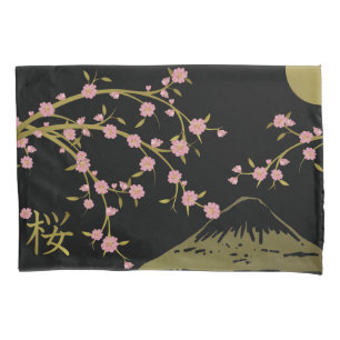 桜 ピンク ゴールド 黒 日本 和風 画面 ポスター 枕カバー