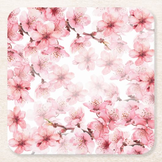 桜 ピンク 白 カスタム スクエアペーパーコースター (正面)