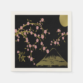 桜 ピンク 金 黒 和柄 ペーパーナプキン スタンダードカクテルナプキン