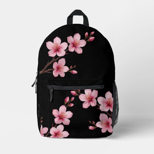 桜 ピンク 黒 モノグラム プリントバックパック (正面)