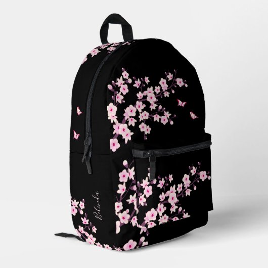桜 ピンク 黒 モノグラム プリントバックパック (裏面左端)